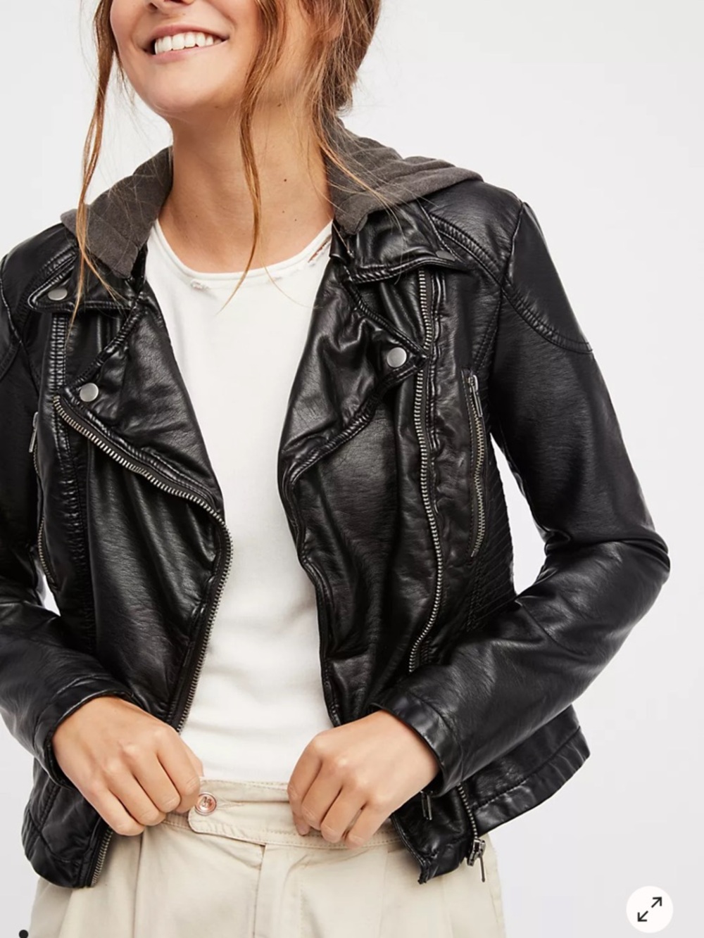 Free People NWT Vegan Leather Moto Biker Jacket Faux Leather Coat Black 6 Medium